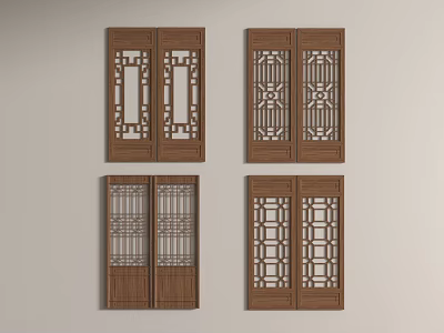 New Chinese Style Window Wood Window Antique Door and Window Lattice Screen Hollow Window Wood Carved Door and Window 3d model