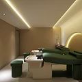 Modern Club Interior With Green Massage Beds Soft Lighting And Plants