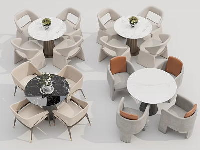 Modern Leisure Chair Sets with Marble Tabletops Beige Brown Tones for Living Rooms 3d model