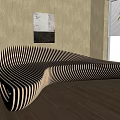 Modern Curved Black and White Striped Outdoor Lounge Chair with Streamlined Wooden Design