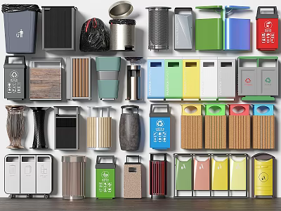 Public Facilities Colorful Recycling Bins With Various Types Colors And Materials 3d model