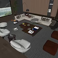 Modern Living Room Sofa And Coffee Table Set With Armchairs Rug And Floor Lamp