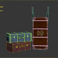 Vintage Leather Trunks Stacked With Blue Purple Brown Cases And Emblem