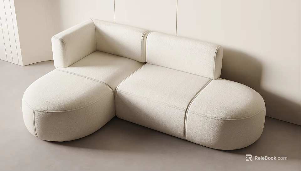 Modern Cream Colored Sectional Sofa With Curved Design And Soft Upholstered Fabric 3d model 
