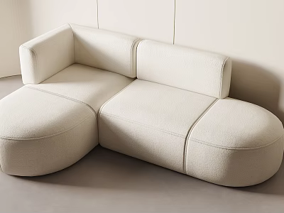 Modern Cream Colored Sectional Sofa With Curved Design And Soft Upholstered Fabric 3d model