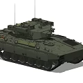 Green Military Tracked Armored Vehicle With Turret Cannon In Indoor Hangar