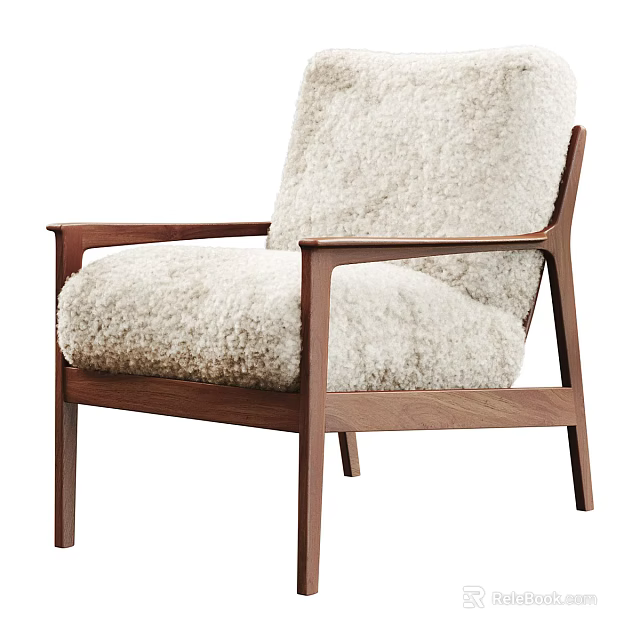 Modern Lounge Chair With Wooden Frame And Plush White Cushion Armrests 3d model 