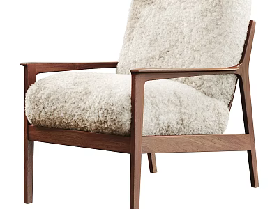 Modern Lounge Chair With Wooden Frame And Plush White Cushion Armrests 3d model