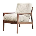 Modern Lounge Chair With Wooden Frame And Plush White Cushion Armrests