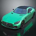 Green Mercedes AMG Style Sports Car With Black Roof Rear Spoiler And Shiny Exterior