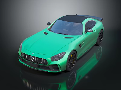 Green Mercedes AMG Style Sports Car With Black Roof Rear Spoiler And Shiny Exterior 3d model