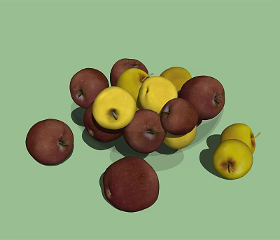 Fresh Red and Yellow Apples in a Pile on Green Background 3d model