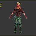 Realistic 3D Game Character With Brown Hair Orange Scarf Black Jacket Tactical Pants And Boots