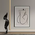 Modern Abstract Black Sculpture Carving With Hanging Art Painting On Wall