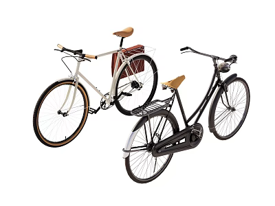 Vintage Bicycles With Brown Seats Cream And Black Frames Classic Design Curved Handlebars 3d model
