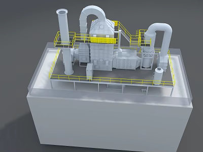 Industrial Equipment With Multiple Pipes Chimneys And Yellow Railings On Platform 3d model