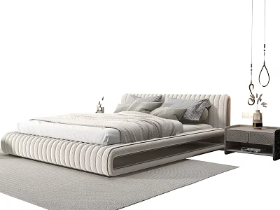 Elegant Modern Double Bed Interior With Upholstered Headboard Pillow And Nightstand 3d model