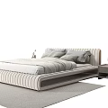 Elegant Modern Double Bed Interior With Upholstered Headboard Pillow And Nightstand 3d model