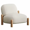 Beige Upholstered Accent Chair With Rounded Design And Wooden Legs