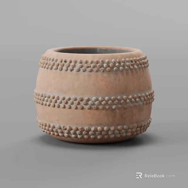 Terracotta Bonsai Pot Featuring Raised Dot Patterns And Textured Surface For Bonsai Cultivation 3d model 