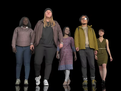 Group of Women with Diverse Ethnicities and Various Body Types Standing Together on Black Background 3d model