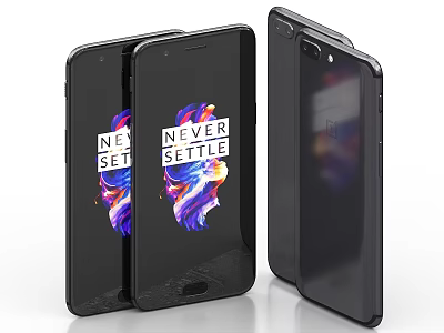 Three Black Smartphones With Never Settle Display And Modern Design 3d model