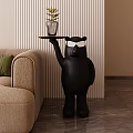 Decorative Bear Figurine Set with Tray Vase and Green Plant for Home Decor