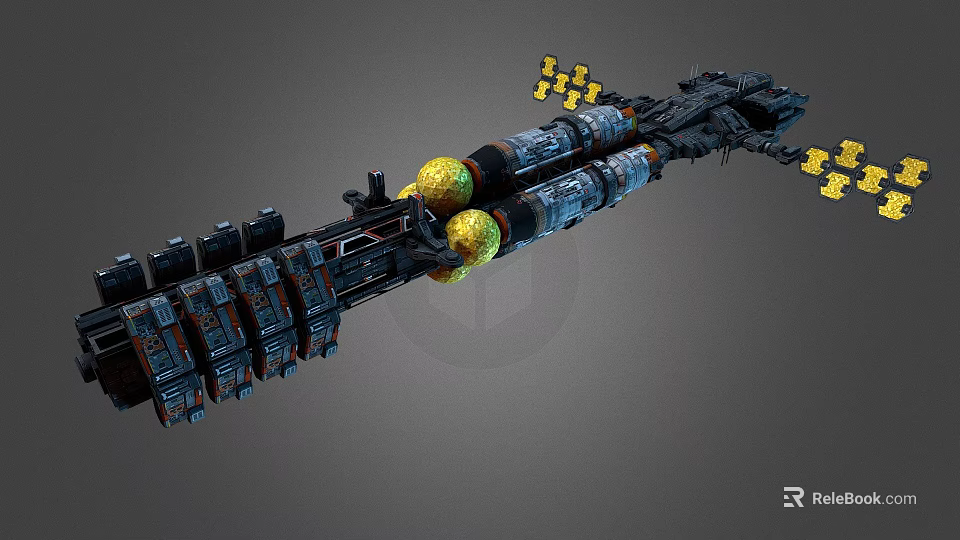 Advanced Interstellar Spacecraft With Cylindrical Modules Yellow Spherical Components And Solar Panels 3d model 