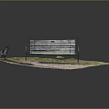 Natural Setting With Weathered Wooden Bench And Metal Armrests On Brick Pavement