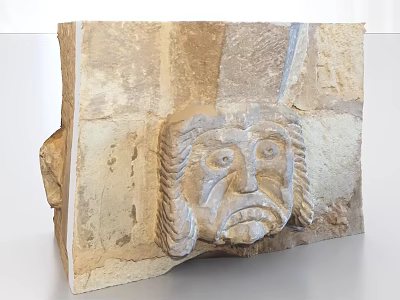 Traditional Stone Wood Carved Face Sculpture With Intricate Features And Textured Surface 3d model