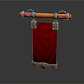 Decorative Red Banner with Wooden Pole Metal Hardware and Metal Trim