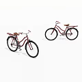 Two Red Bicycles with Brown Seats and Baskets on White Background 3d model