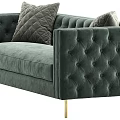 Dark Green Velvet Tufted Sectional Sofa With Decorative Pillows And Gold Legs