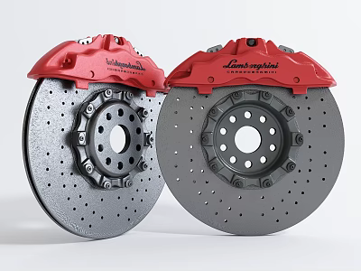 Automotive Red Brake Calipers With Perforated Discs 3d model