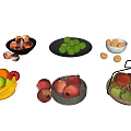 fruit plate fruit tray banana apple pear persimmon pomegranate lemon 3d model