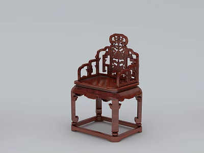 Traditional Chinese Style Carved Mahogany Wooden Armchair With Intricate Backrest Design 3d model