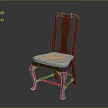 Classic Mahogany Wooden Chair With Carved Backrest Beige Upholstered Seat And Curved Legs