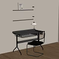 Modern Desk Computer Desk Finished Desk Book Chair Bookshelf Desk Lamp 3d model