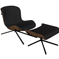 Modern Black Leisure Chair With Wooden Legs And Ottoman Footrest For Living Room