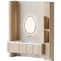 Minimalist Bathroom Vanity With Oval Backlit Mirror Light Wood Cabinets And Marble Countertop