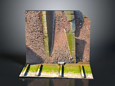 Textured Natural Rock Structure With Brown Surface And Green Mossy Base 3d model