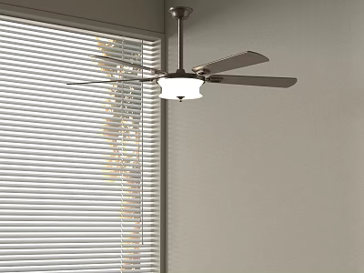 Ceiling Fan With Light Fixture In Modern Room Near Window With Blinds 3d model