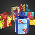 Colorful Decorative Ornament Set With Festive Gift Boxes Bows And Patterns