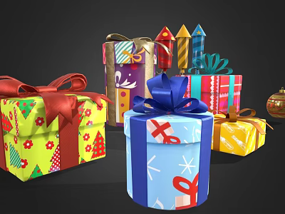 Colorful Decorative Ornament Set With Festive Gift Boxes Bows And Patterns 3d model