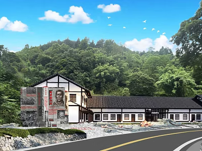Ancient Architecture With Traditional Design White Walls And Black Roofs In Lush Green Mountain 3d model