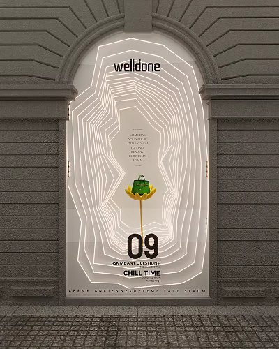 Maison Shop Window With Green Handbag On Golden Tray July 09 Chilltime White Line Design 3d model