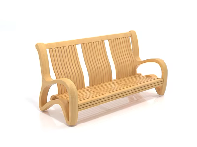Wooden Asymmetrical Sofa With Curved Armrests And Striped Backrest Design 3d model