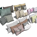 Assorted Decorative Throw Pillows with Various Colors Patterns and Textures 3d model
