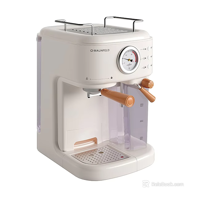 White CHANGHONG Coffee Machine With Round Dial Brown Handles And Transparent Reservoir Design 3d model 