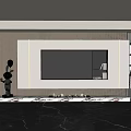 Modern TV Background Wall Design With Wooden Panels Marble Base And Built In Shelves